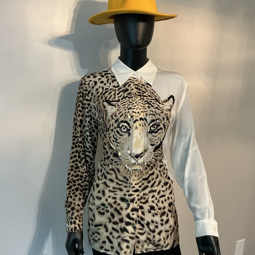 Diane Gilman Black and White Graphic Button Down Blouse